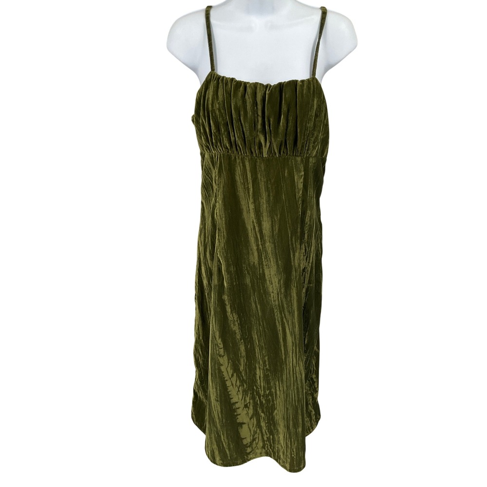 Cider Dress Womens L Olive Velvet Empire Waist Milkmaid Smocked Forest Fairy